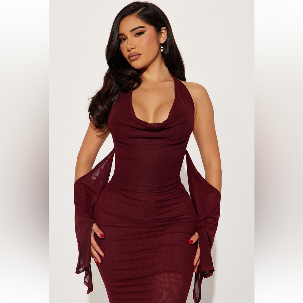 Fashion Nova Haven Dress in Red Burgundy Maroon